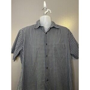 Vintage Slates Shirt Mens XL Blue Check Short Sleeve Button Up Cotton Casual